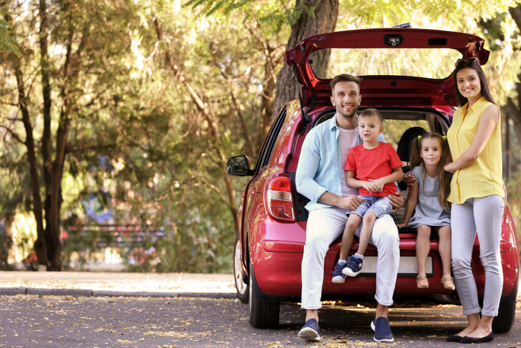 family in car